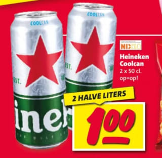 Twee blikken Heineken (0,5 liter) voor €1 bij Nettorama