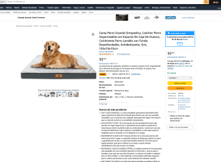 Cama Perro Grande Ortopedica Gris 105x74x10cm a tan solo 25,19€