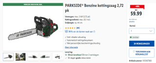 PARKSIDE Benzine kettingzaag max. 2 kW (2,72 pk) voor €59,99 in de Lidl webshop