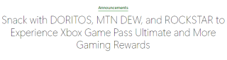 Keep a free one month ultimate game pass with purchase of Doritos, MTN Dew and Rockstar energy drink from XBOX