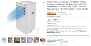 ForceClima 7100 Soundless Aire acondicionado portátil de 7000 BTU con tecnología Soundless por 148,68€