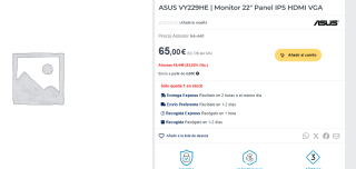 Monitor ASUS VY229HE 21.5" LED IPS FullHD 75Hz FreeSync por 65€
