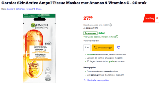 20x Garnier SkinActive Ampul Tissue Sheet Masker voor €27,69 bij Bol