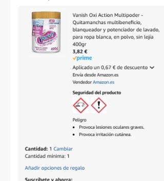 Vanish Oxi Action Multipoder ropa blanca, en polvo, sin lejía 400gr por 3,82€
