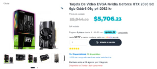 RTX 2060 EVGA SC 6gb Gddr6 por $ en Dimercom