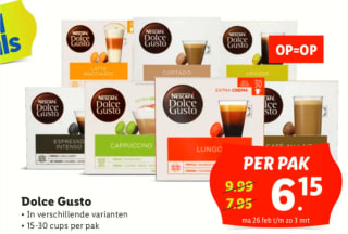 Dolce Gusto 15-30 cups per pak voor €6,15 bij de Lidl