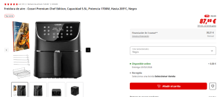 Freidora de aire Cosori Premium Chef Edition 5.5L por 87.99€