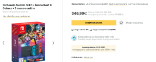 Nintendo Switch OLED + Mario Kart 8 Deluxe + 3 meses online por 346,99€