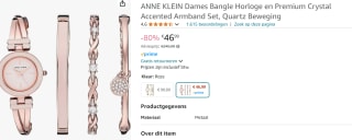 Dameshorloge set-Anne Klein - Roze Goud Stalen Band voor €46,99 bij Amazon
