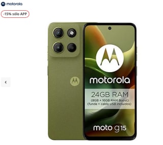 Motorola Moto G15 Verde 256GB 8GB RAM 6.72" LCD MediaTek Helio G81 Full HD+ Cuero Vegano 5200 mAh por solo 143,65€