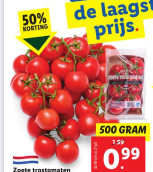 500 Gram Zoete trostomaten voor €0,99 bij de Lidl