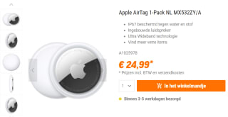 Apple Airtag 1-Pack voor €24,99 bij NBB
