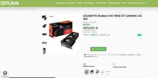Tarjeta gráfica GIGABYTE Radeon RX 7800 XT GAMING OC 16G por solo 569€