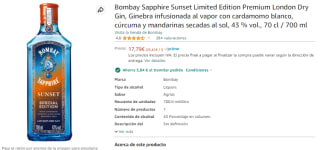 Bombay Sapphire Sunset Limited Edition Premium London Dry Gin de 700ml por 11,95€