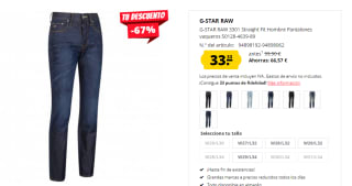 Pantalones Vaqueros para hombre G-STAR RAW 3301 Straight Fit por 33.33€