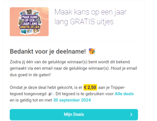 Scoor €2,50 Tripper tegoed bij de actie "Maak kans op een jaar lang GRATIS uitjes"