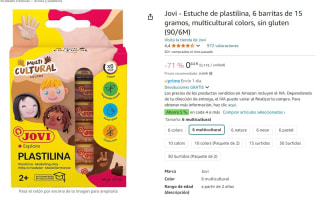Caja 6 Barras de Plastilina Colores Multiculturales Jovi 15gr por 0,64€