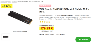 WD Black SN850X NVMe SSD 2 TB SSD voor €179,99 bij Proshop