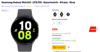 Samsung Galaxy Watch5 (44mm) LTE - Zwart voor €219 bij Bol.com