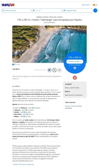 De 13€ a 25€ Vuelos "relámpago" por España.