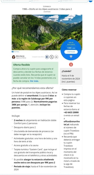 Otoño en Los Alpes 3 dias para 2 personas por 198€.