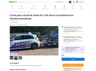 Curso para carnet de moto A1 o A2 con 6 prácticas 4 de maniobras y 2 de circulación por 11,24€