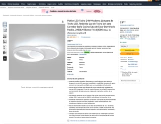 Plafon LED Techo 24W Moderna Lámpara de Techo LED 2400LM Blanco Frío 6000K por solo 17,09€