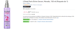 2 Botes de L'Oreal Paris Elvive Serum, Morado, 150 ml por 8.37€