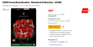 Lego Icons Rozenboeket voor €38,49 bij Bol