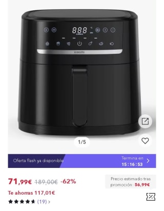 Freidora de aire Xiaomi Air Fryer 6L por 56,99€.