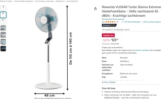 Rowenta VU5640 Turbo Silence Extreme Statiefventilator voor €69,99 bij Amazon