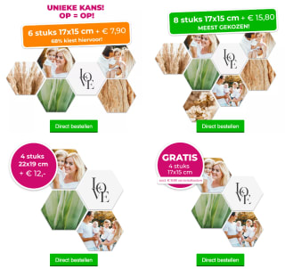 4 gratis foto's op hexagon (excl. verzendkosten)