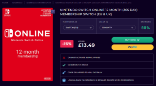 Gather a Nintendo Switch Online membership for 12 months for £13.49 at CDkeys