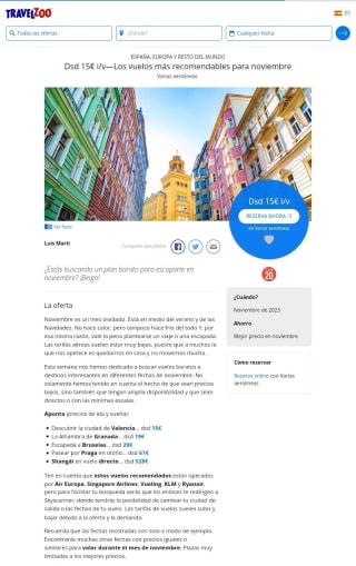 Desde 15€ ida/vuelta Vuelos para Noviembre.