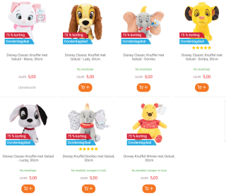 Diverse Disney Knuffels met geluid voor €5 bij Lobbes