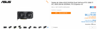 ASUS Dual RTX 3060 Ti OC por $6,179 en CyberPuerta