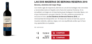 6 Botellas de Las Dos Maderas de Beronia Reserva 2018 por 36.5€