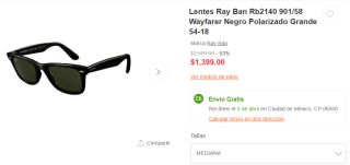 Lentes Ray Ban Rb2140 901/58 Wayfarer por $1,399 en Linio