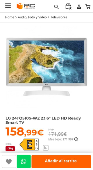 LG 24TQ510S-WZ 23.6" LED HD Ready Smart TV por 158,99€.