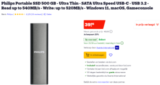 SSD Philips extern ultra speed space grey 500GB voor €39,95 bij Bol.com