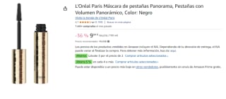 3 Unidades de L'Oréal Paris Máscara de pestañas Panorama, Pestañas con Volumen Panorámico, Color: Negro por 19.35€