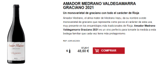 6 Botellas de Amador Medrano Valdegamarra Graciano 2021 por 38.6€