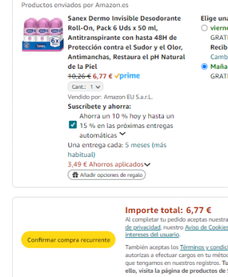 Pack 6 desodorantes Sanex Mujer Dermo Invisible Roll-On por 6,64€