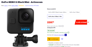 GoPro HERO11 Black Mini Zwart voor €228,08 bij Bol