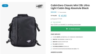 Cabinzero Mini - handbagage rugzak voor €43,92 bij Bagageonline