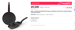 Monix Set Sartenes Antiadherentes Sunset, 2 Unidades, Lote 22 y 26 cm por 14,28€