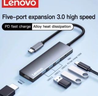 Lenovo-Hub USB C 5 en 1 con 4K HDMI, 100W por 10€