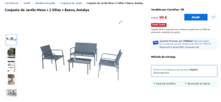 Conjunto de Jardín Mesa + 2 Sillas + Banco, Antalya por 99€