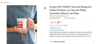 Taza de cerámica Gafas Profesor, La Casa de Papel 330ml Grupo Erik por 4,10€
