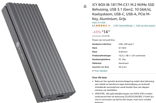 ICY BOX IB-1817M-C31 M.2 NVMe SSD Behuizing voor €14,13 bij Amazon